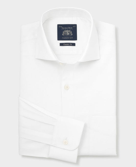 Men's White Stretch Cotton Herringbone Classic Fit Formal Shirt With Single Cuffs folded shot