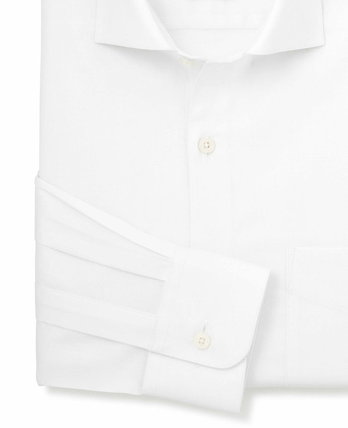 Men's White Stretch Cotton Herringbone Classic Fit Formal Shirt With Single Cuffs sleeve detail