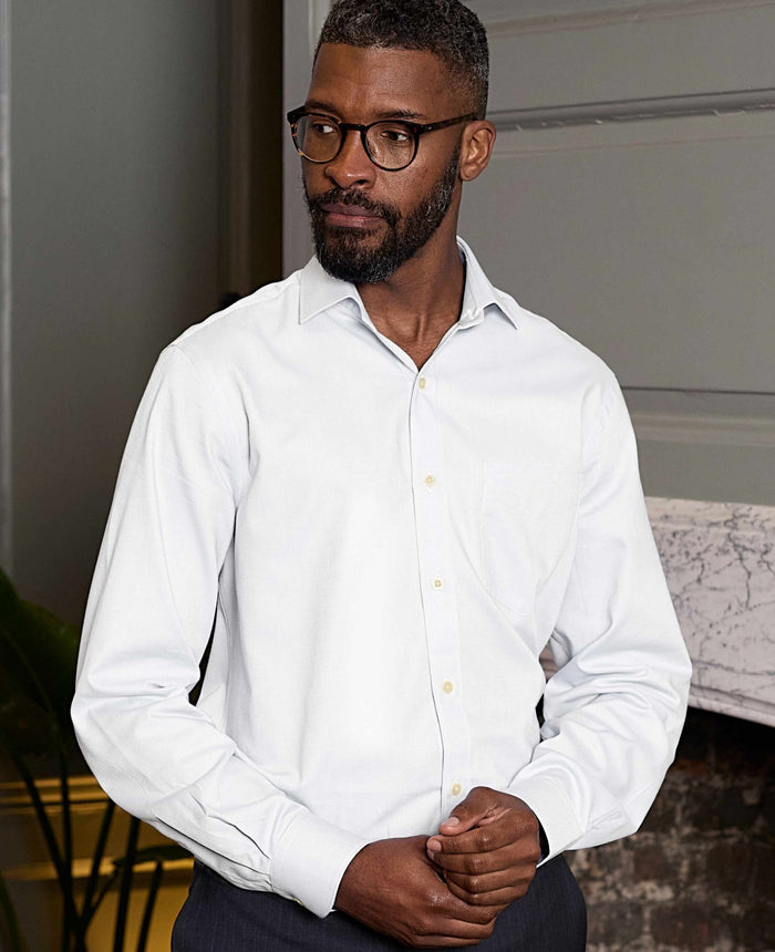 White Textured Cotton Classic Fit Formal Shirt - Single Cuff