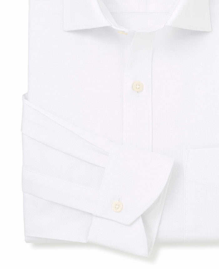 Men's White Textured Cotton Classic Fit Formal Shirt sleeve detail