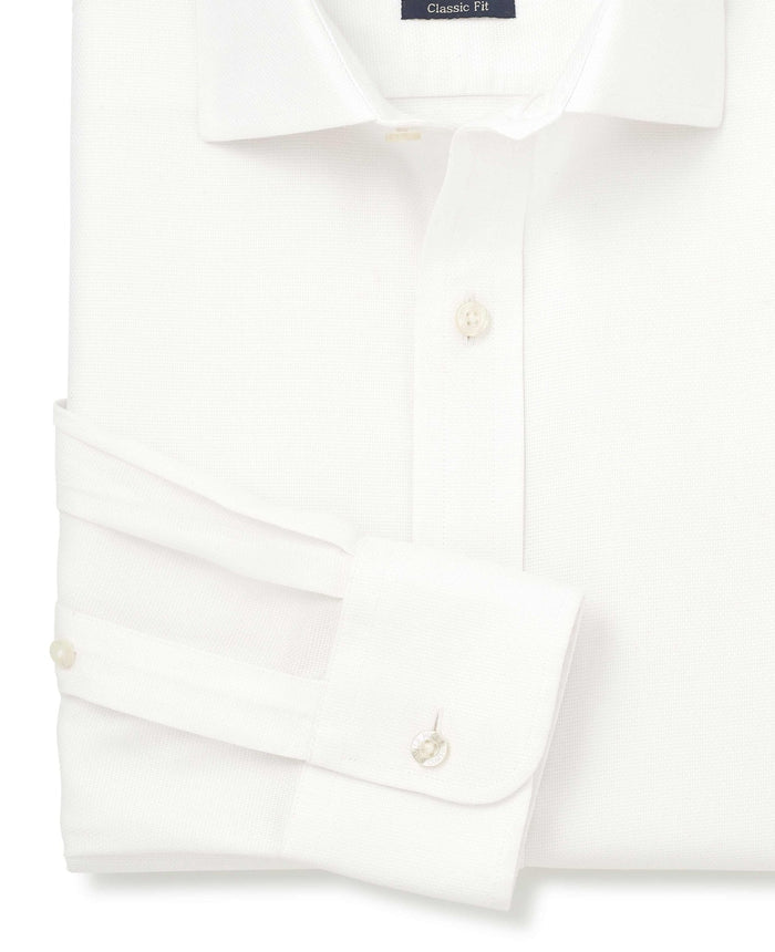 Men's White Textured Cotton Classic Fit Non-Iron Shirt With Single Cuffs sleeve detail