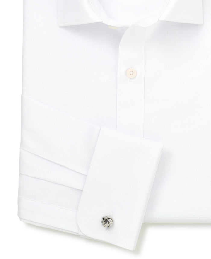 Men's White Textured Cotton Slim Fit Formal Shirt With Double Cuffs sleeve detail