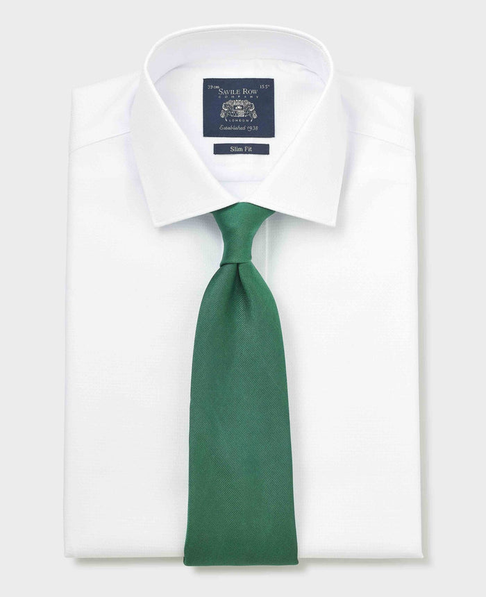 Men's White Textured Cotton Slim Fit Formal Shirt With Double Cuffs folded shot