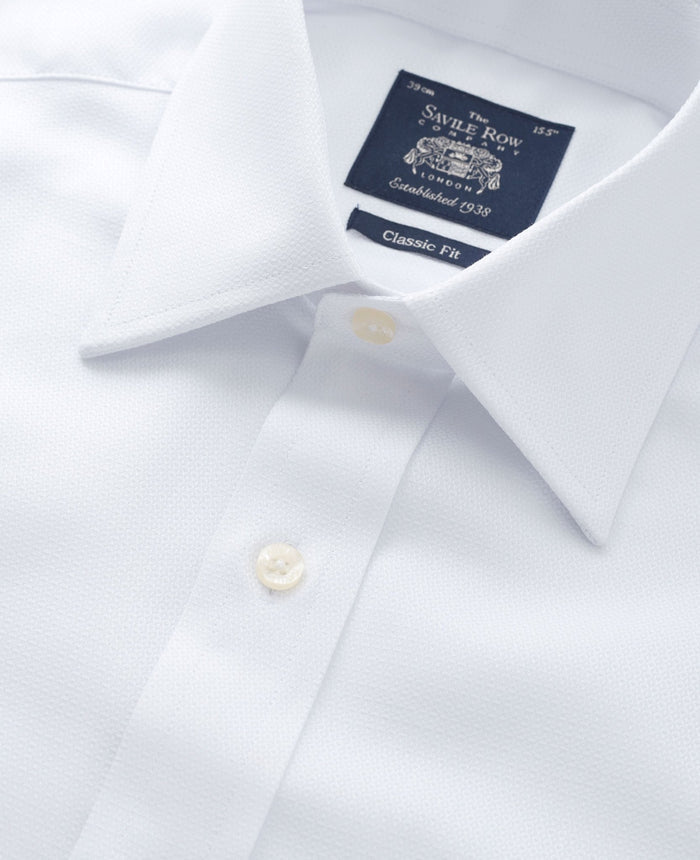White Textured Windsor Collar Classic Fit Shirt - Double Cuff - Collar Detail - 1346WHT