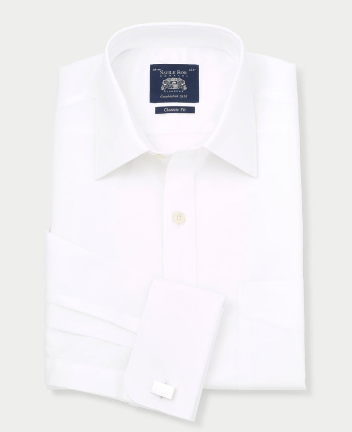 Men's White Twill Classic Fit Formal Shirt With Double Cuffs