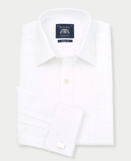 Men's White Twill Classic Fit Formal Shirt With Double Cuffs
