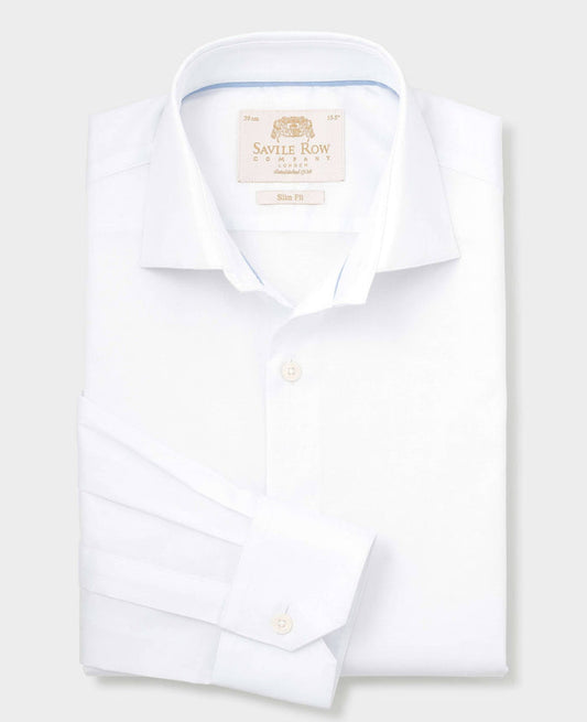 Men's White Two-Ply Cotton Slim Fit Formal Shirt With Single Cuffs folded
