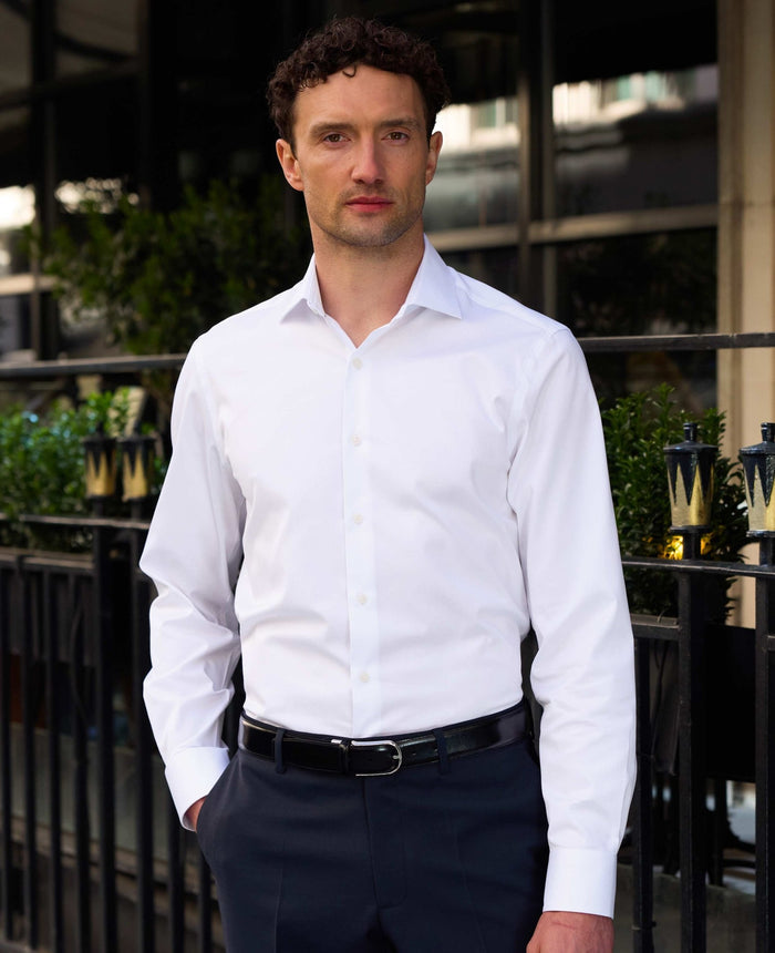 White Two-Ply Cotton Slim Fit Gold Label Formal Shirt - Single Cuff