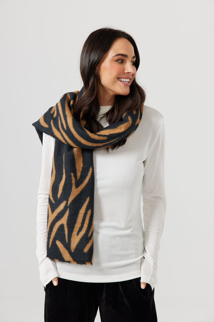 Wild Times Women's Animal Print Scarf Black/Tan