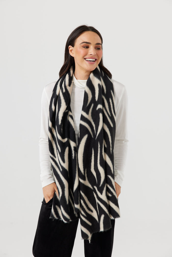 Wild Times Oversized Winter Scarf Black/Ecru | Holiday Life