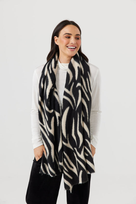 Wild Times Oversized Winter Scarf Black/Ecru | Holiday Life