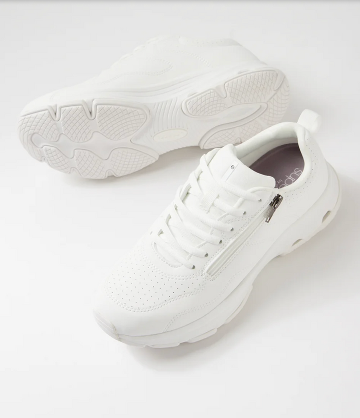 SuperSoft Women's Willin lightweight White Zip Sneaker | Gretel Lane