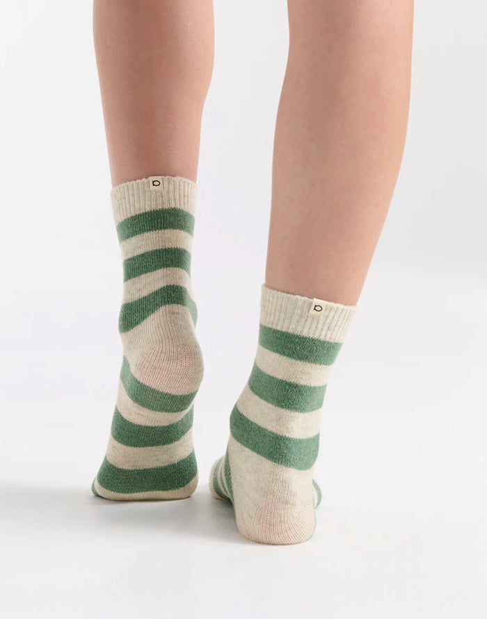 Ambra Winter Stripe Crew Sock in Fern & Cream | Women's Socks | Gretel Lane