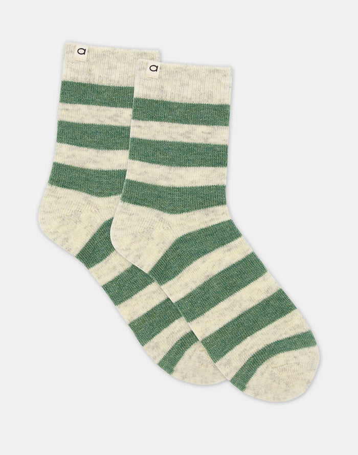 Ambra Winter Stripe Crew Sock in Fern & Cream | Women's Socks | Gretel Lane