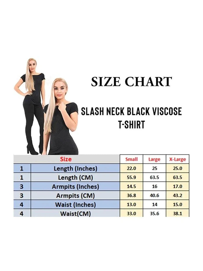 Women's Slash Neck Black Viscose T-Shirt - thefancydress.co.uk