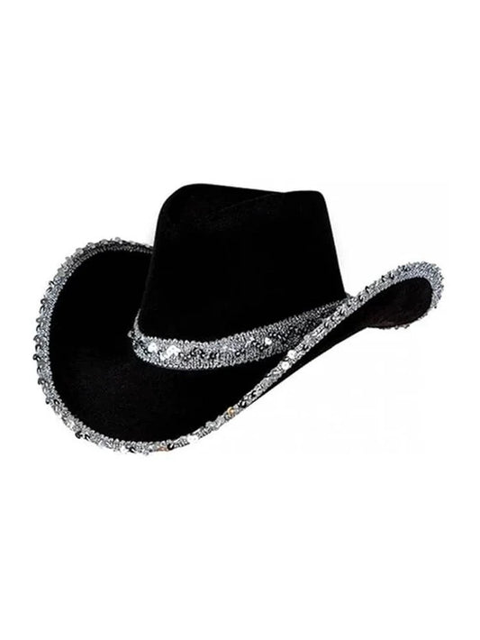 Women’s Vintage Shiny Sequin Cowboy Bachelorette Party Hat - thefancydress.co.uk