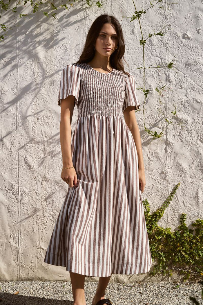 Wren Cotton Shirred Bodice Midi Dress