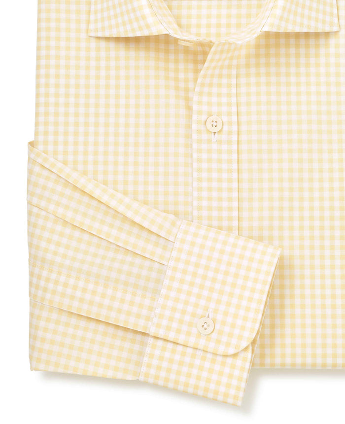 Men's Yellow Cotton Poplin Gingham Check Classic Fit Formal Shirt With Single Cuffs sleeve detail