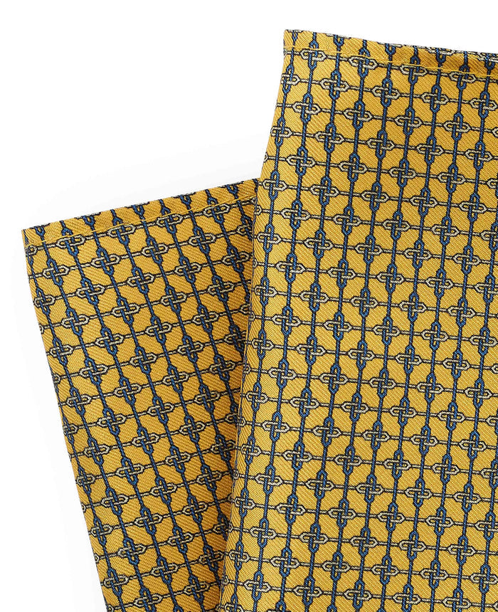 Men's Yellow Link Print Silk Pocket Square pattern detail