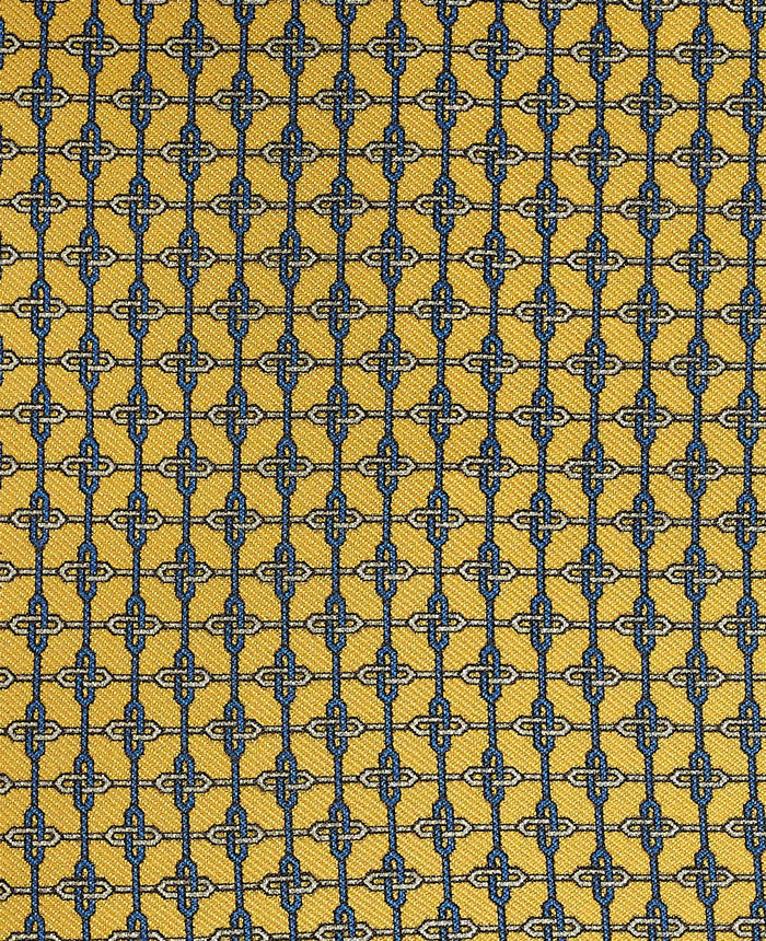Men's Yellow Link Print Silk Pocket Square fabric detail