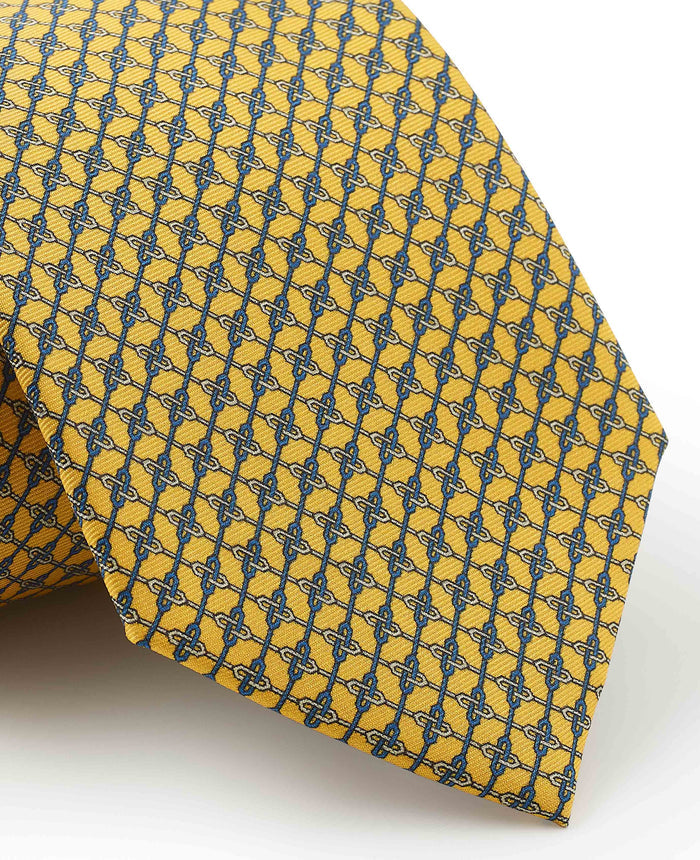 Men's Yellow Link Print Silk Tie pattern detail