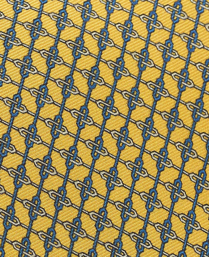 Men's Yellow Link Print Silk Tie fabric detail