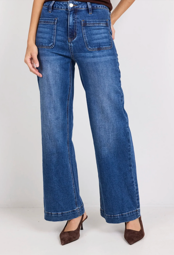 Among the Brave Zoey High Rise Wide Leg Jean in Marine Blue | Women's Jeans | Gretel Lane