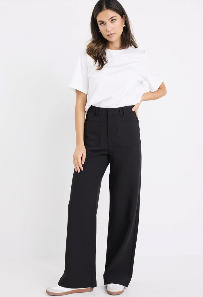 Among the Brave Zoey Tailored High Rise Wide Leg Pocket Pants in Black | Women's Pants | Gretel Lane
