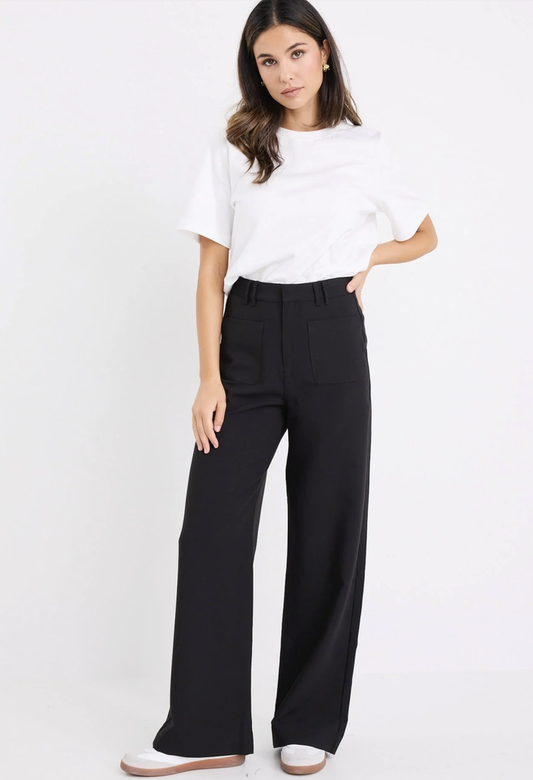 Among the Brave Zoey Tailored High Rise Wide Leg Pocket Pants in Black | Women's Pants | Gretel Lane