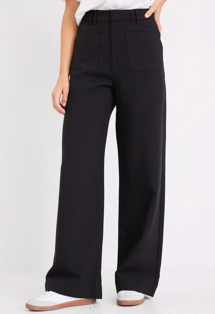 Among the Brave Zoey Tailored High Rise Wide Leg Pocket Pants in Black | Women's Pants | Gretel Lane